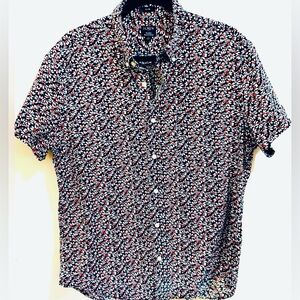 J. CREW navy with white & red flowers Short Sleeve Slim Fit Mens Shirt Size L